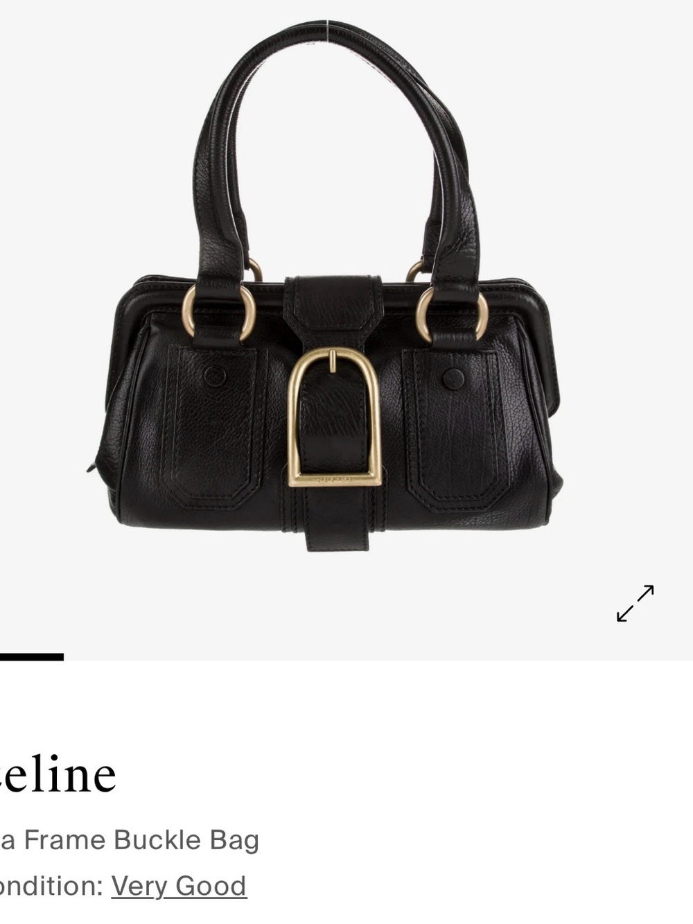 Celine Black Leather Satchel with Gold Buckle